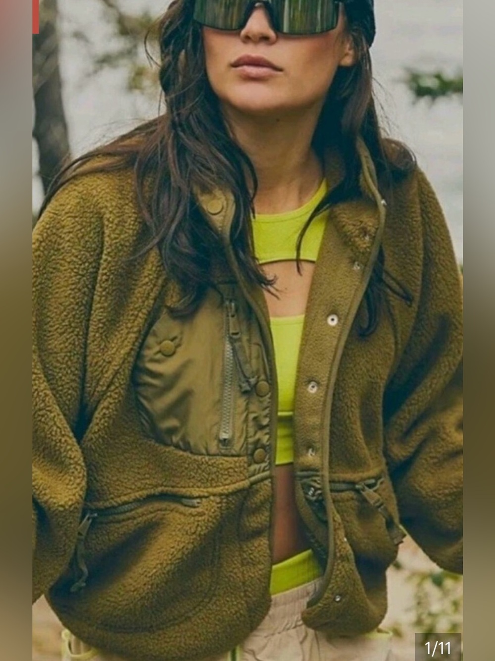 Free People “Hit the Slopes” fleece jacket sz small olive green